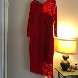 Jcrew red lace midi dress